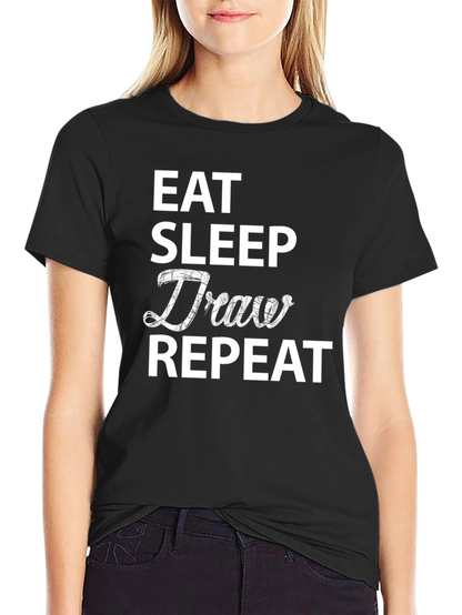 Eat Sleep Draw Repeat Black Graphic T-Shirt