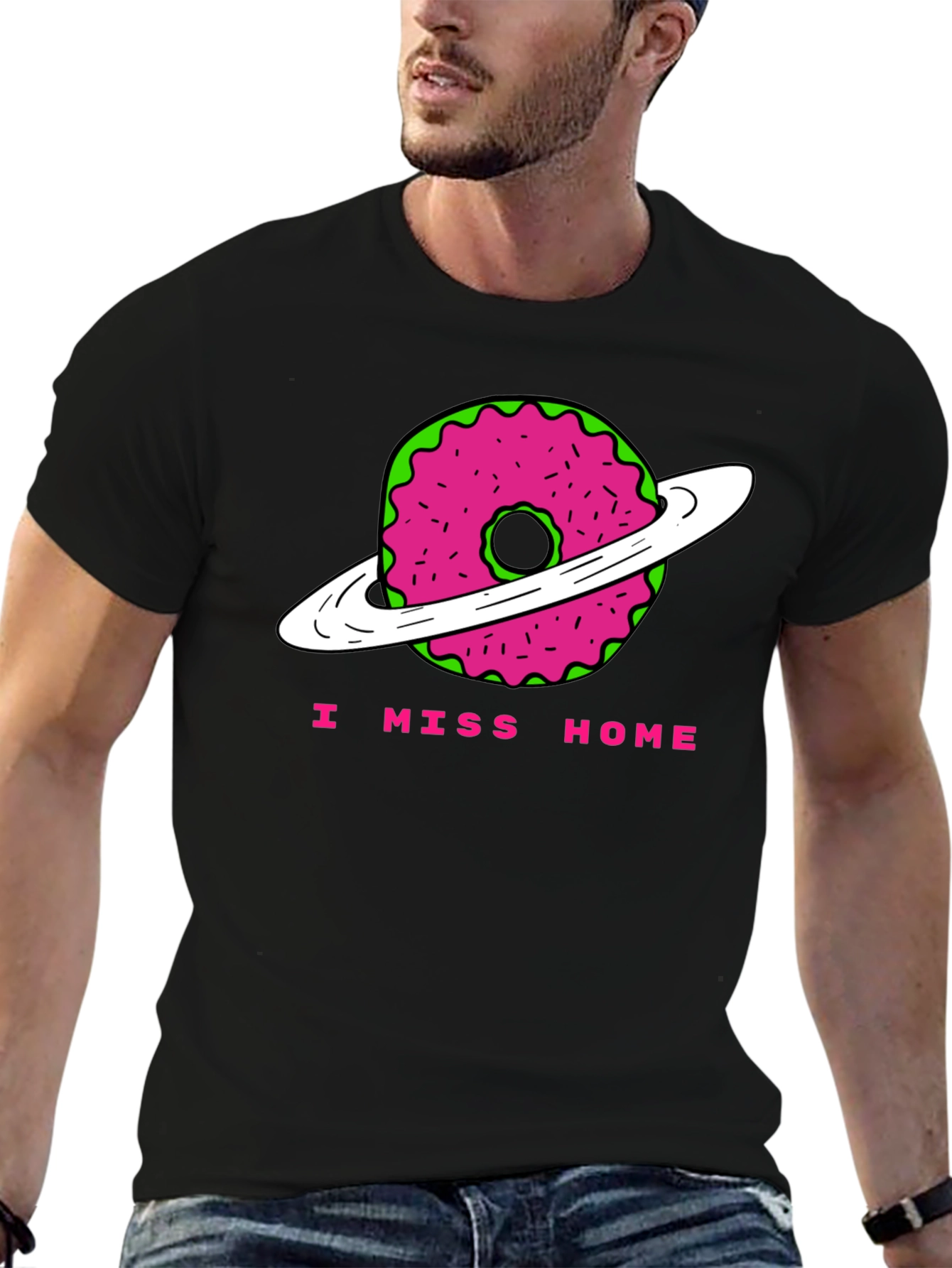 I Miss Home Donut Planet Black T-Shirt