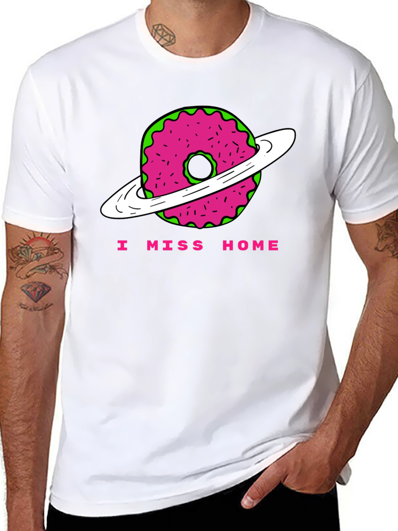 I Miss Home Donut Planet Black T-Shirt