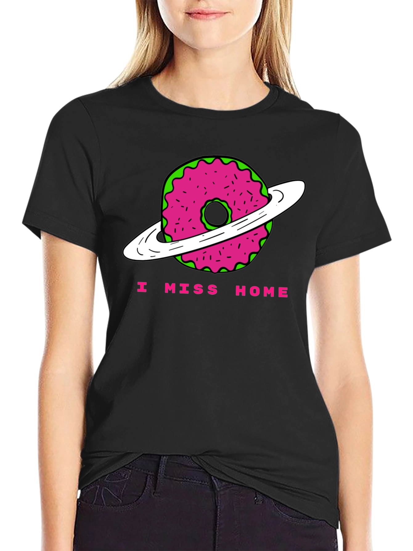 I Miss Home Donut Planet Black T-Shirt