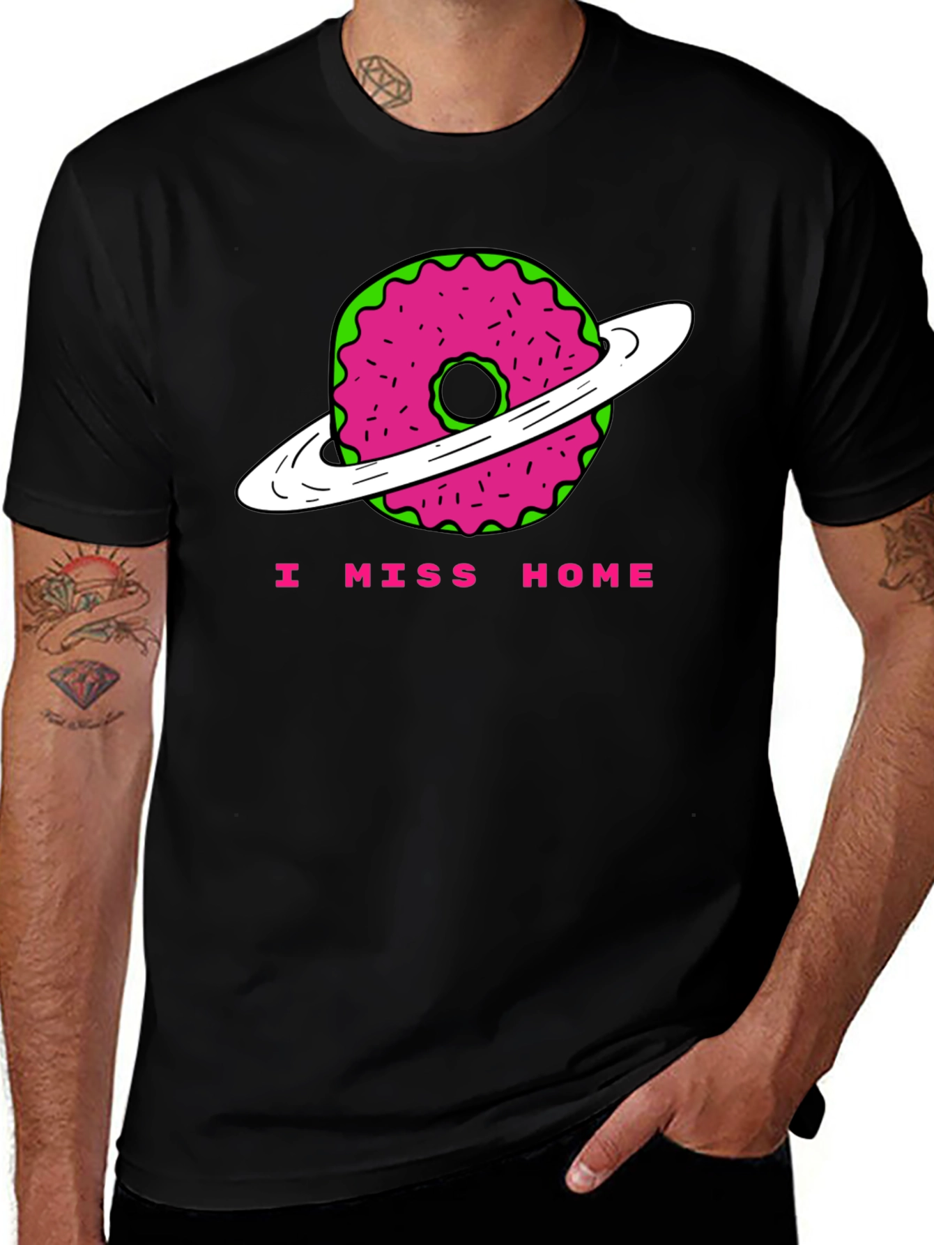 I Miss Home Donut Planet Black T-Shirt