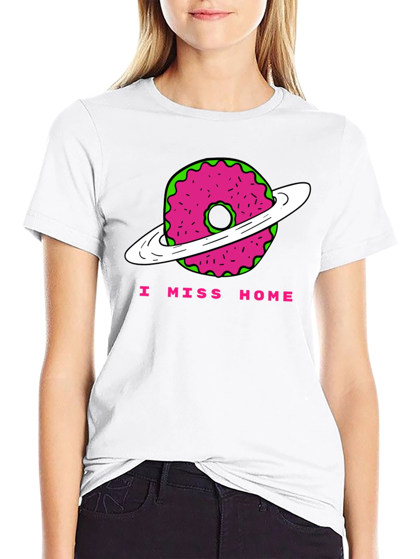 I Miss Home Donut Planet Black T-Shirt