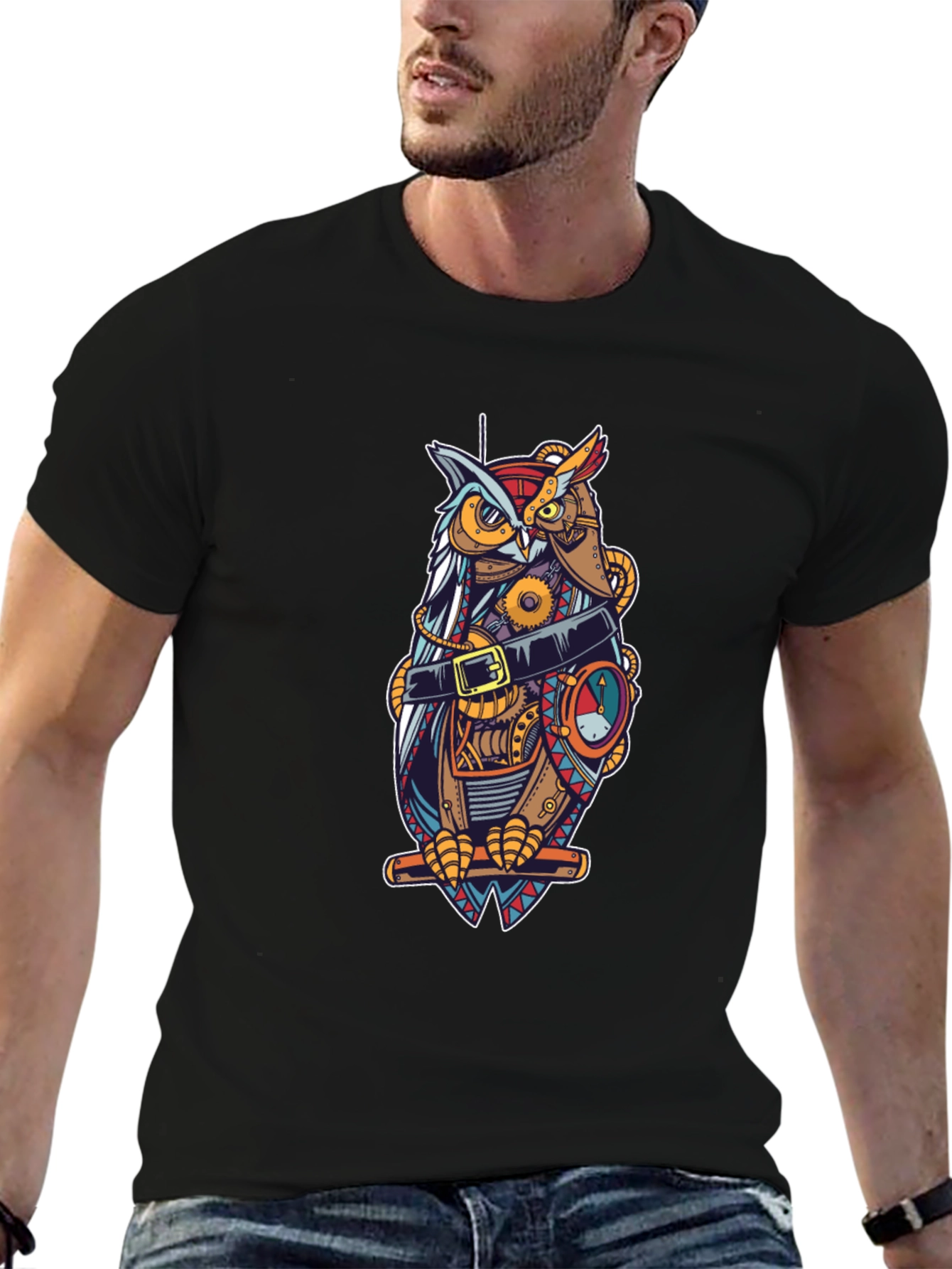 Steampunk Owl T-Shirt - Unique Mechanical Bird Design