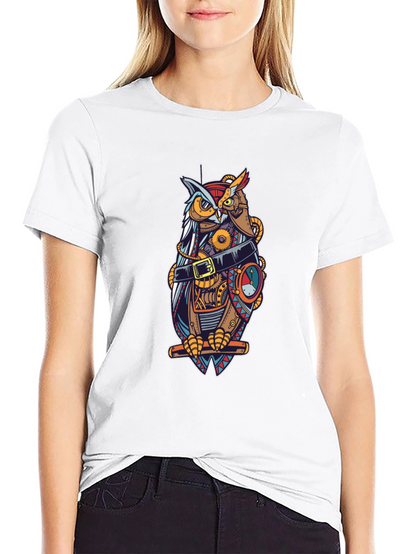 Steampunk Owl T-Shirt - Unique Mechanical Bird Design