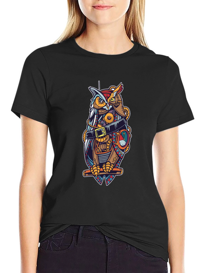 Steampunk Owl T-Shirt - Unique Mechanical Bird Design