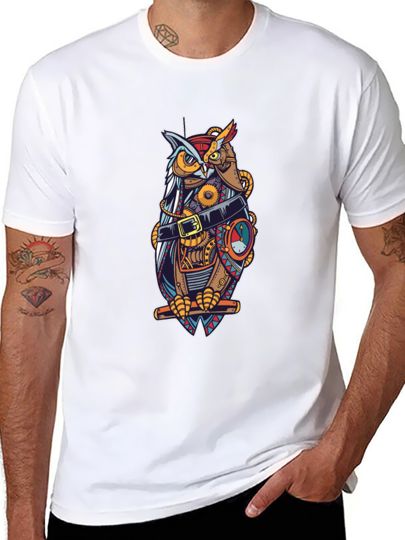 Steampunk Owl T-Shirt - Unique Mechanical Bird Design