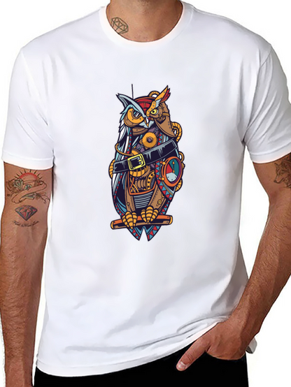 Steampunk Owl T-Shirt - Unique Mechanical Bird Design
