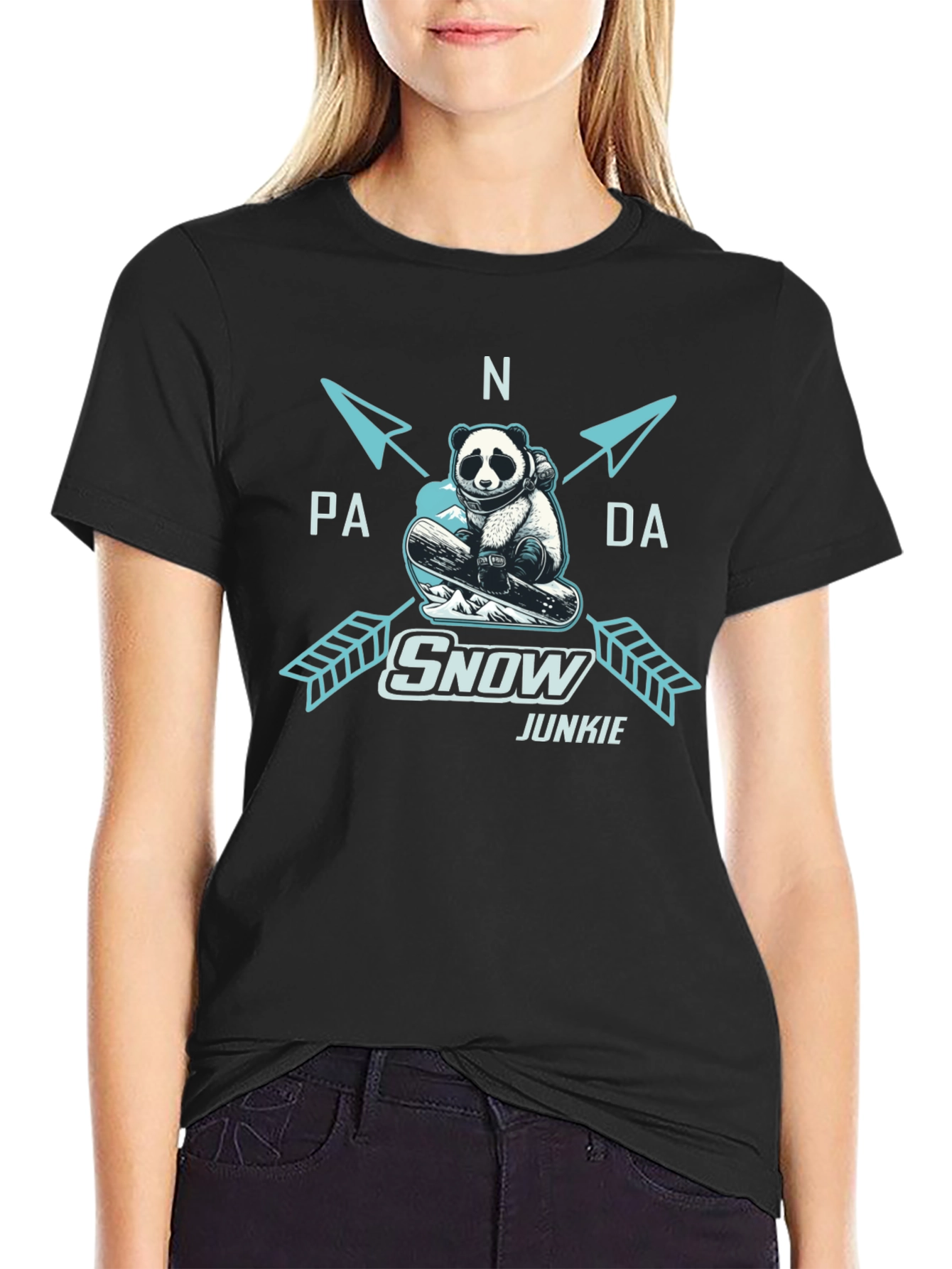 Panda Snow Junkie T-Shirt - Black Cotton Tee