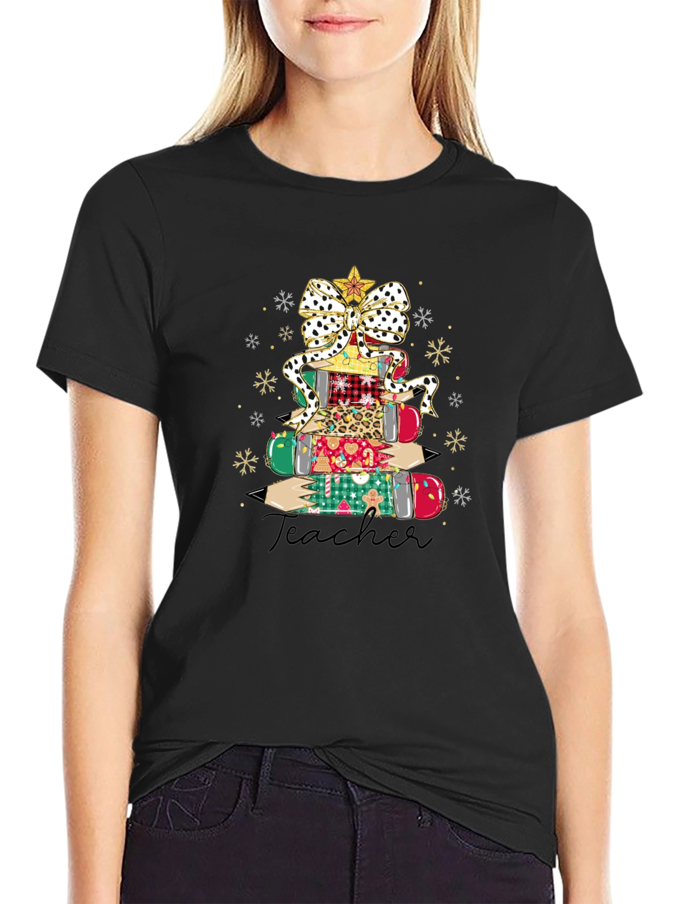 Teacher Christmas Pencil Stack T-Shirt
