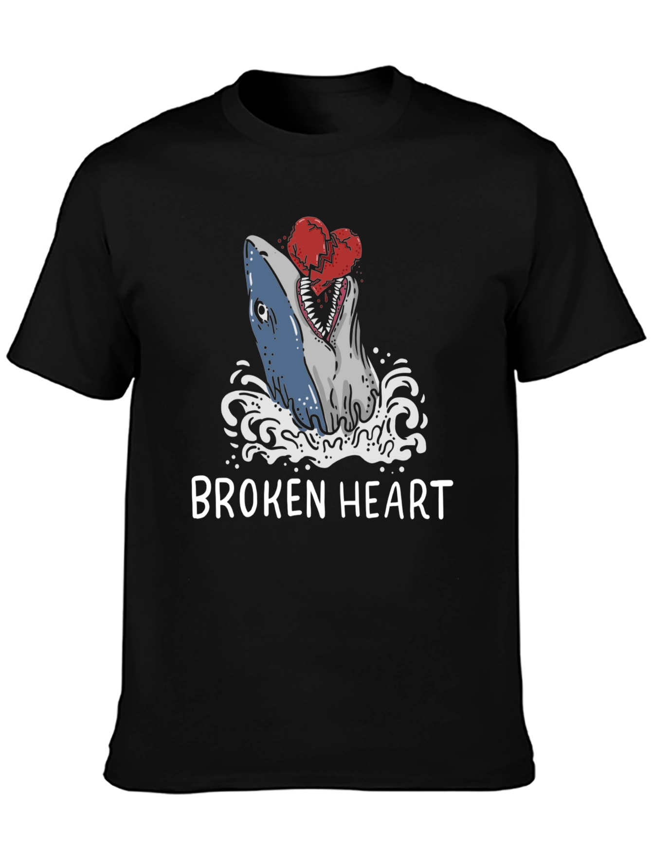 Broken Heart Shark T-Shirt - Novelty Graphic Tee