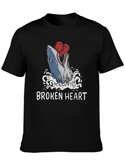Broken Heart Shark T-Shirt - Novelty Graphic Tee