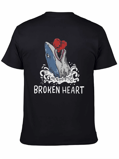 Broken Heart Shark T-Shirt - Novelty Graphic Tee