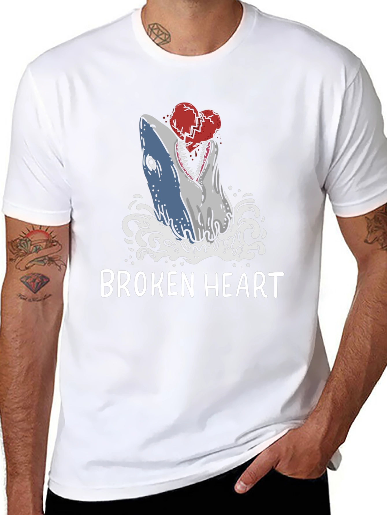 Broken Heart Shark T-Shirt - Novelty Graphic Tee