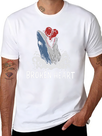 Broken Heart Shark T-Shirt - Novelty Graphic Tee