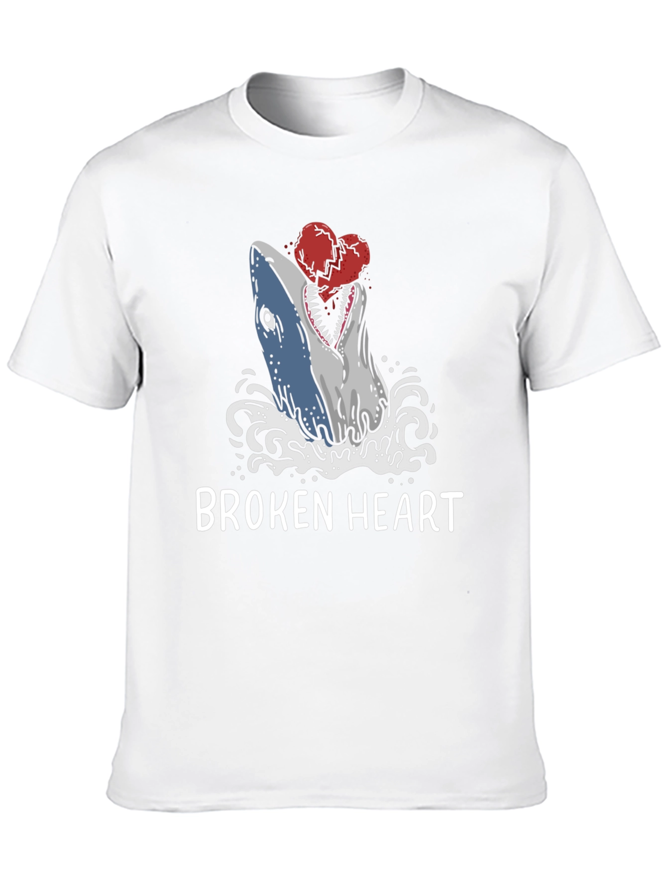 Broken Heart Shark T-Shirt - Novelty Graphic Tee