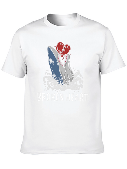 Broken Heart Shark T-Shirt - Novelty Graphic Tee