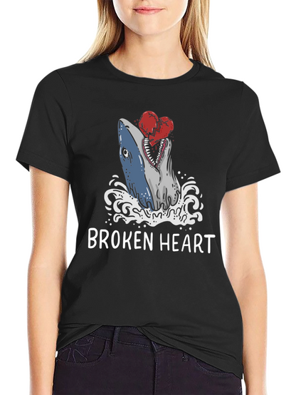 Broken Heart Shark T-Shirt - Novelty Graphic Tee