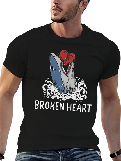 Broken Heart Shark T-Shirt - Novelty Graphic Tee