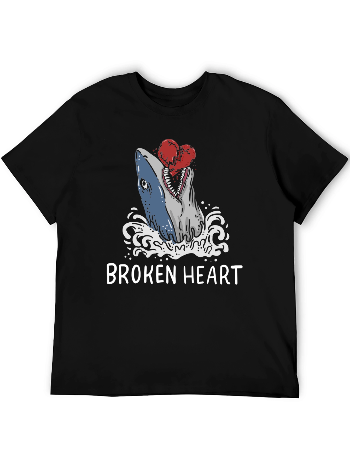 Broken Heart Shark T-Shirt - Novelty Graphic Tee