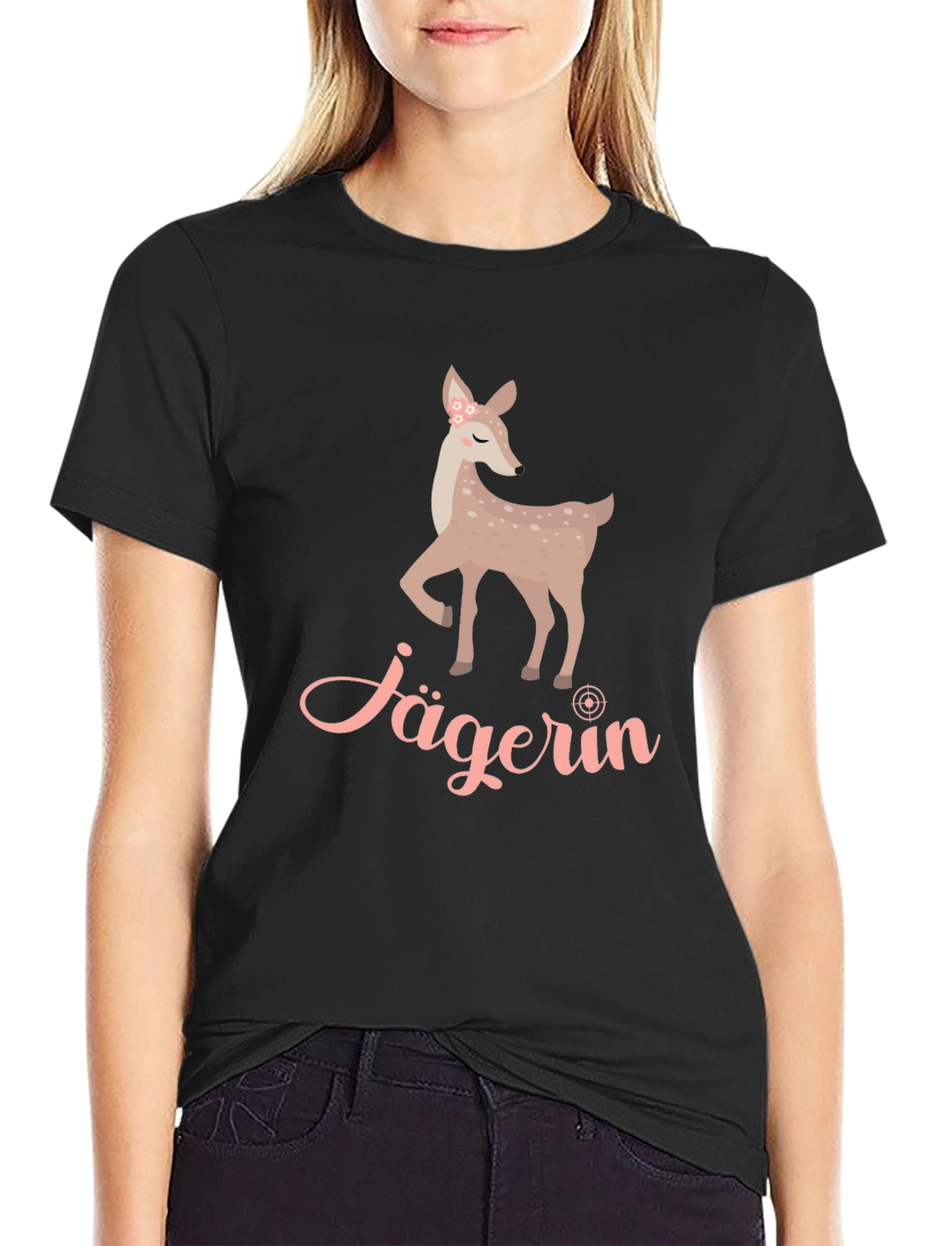 Jägerin Deer Graphic Tee - Black Cotton T-Shirt