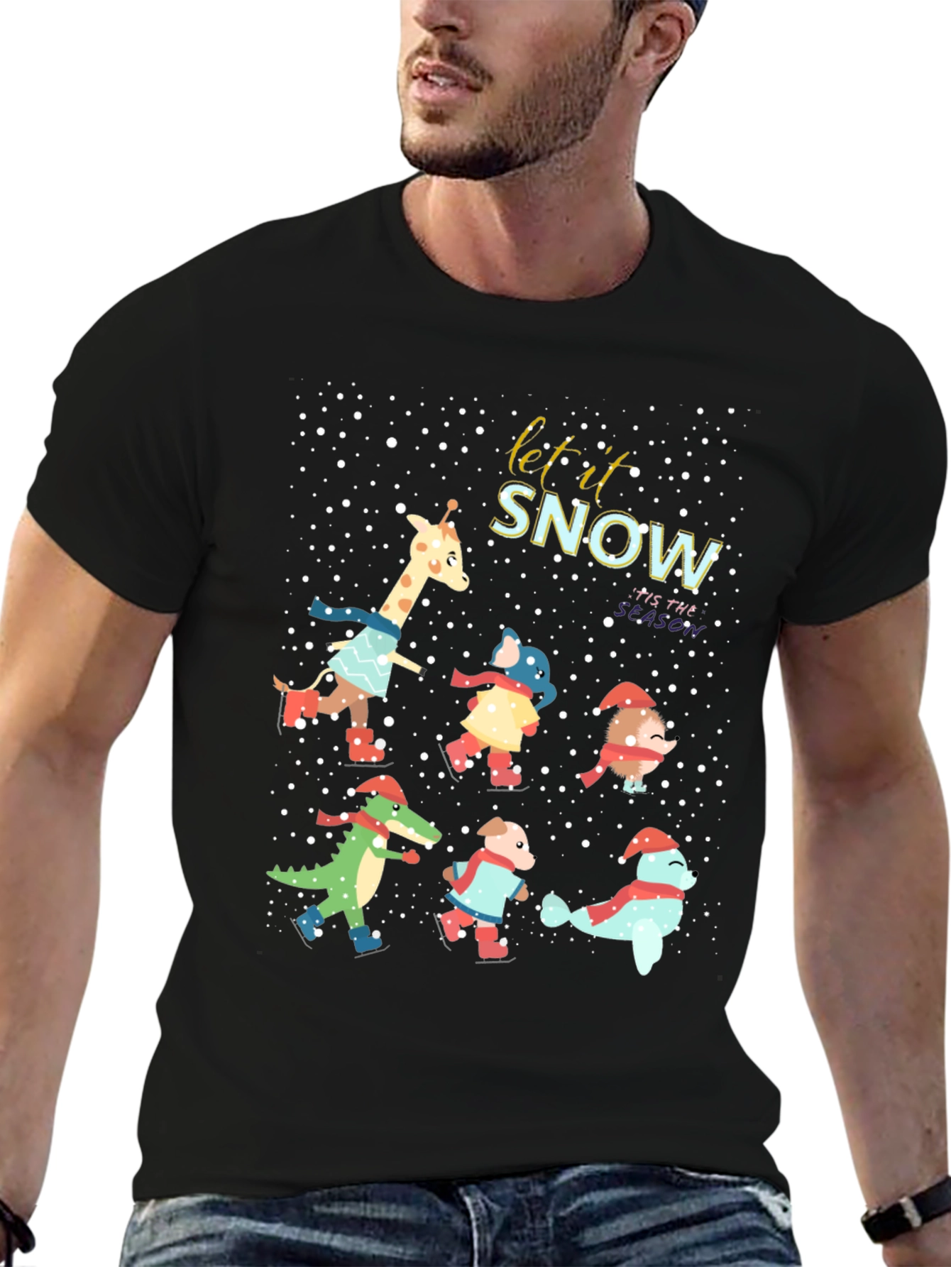 Festive Animal Skating Tee: Let It Snow!