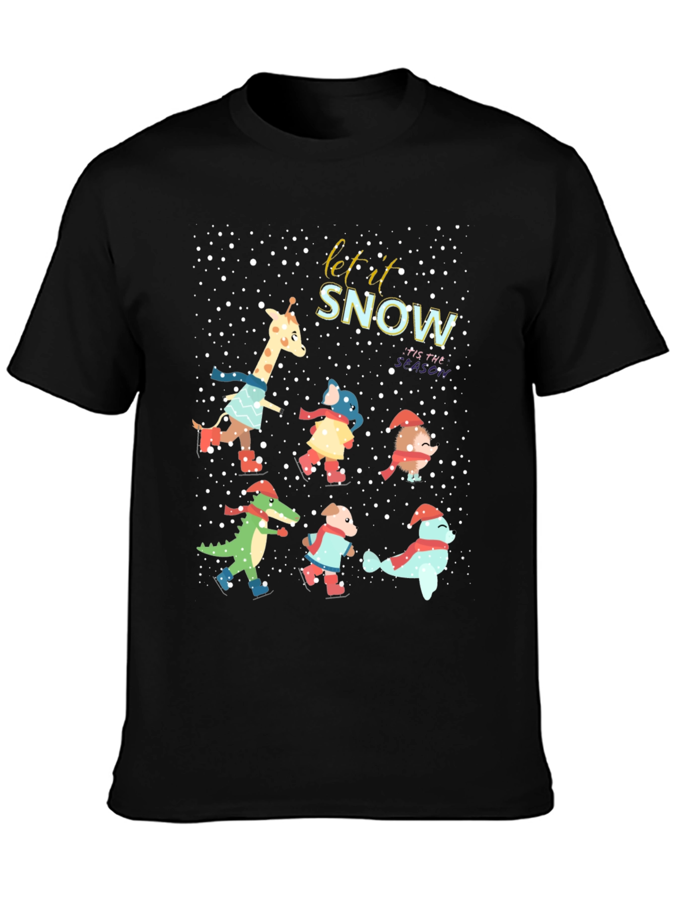 Festive Animal Skating Tee: Let It Snow!