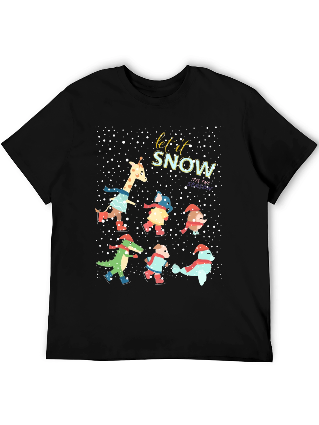 Festive Animal Skating Tee: Let It Snow!