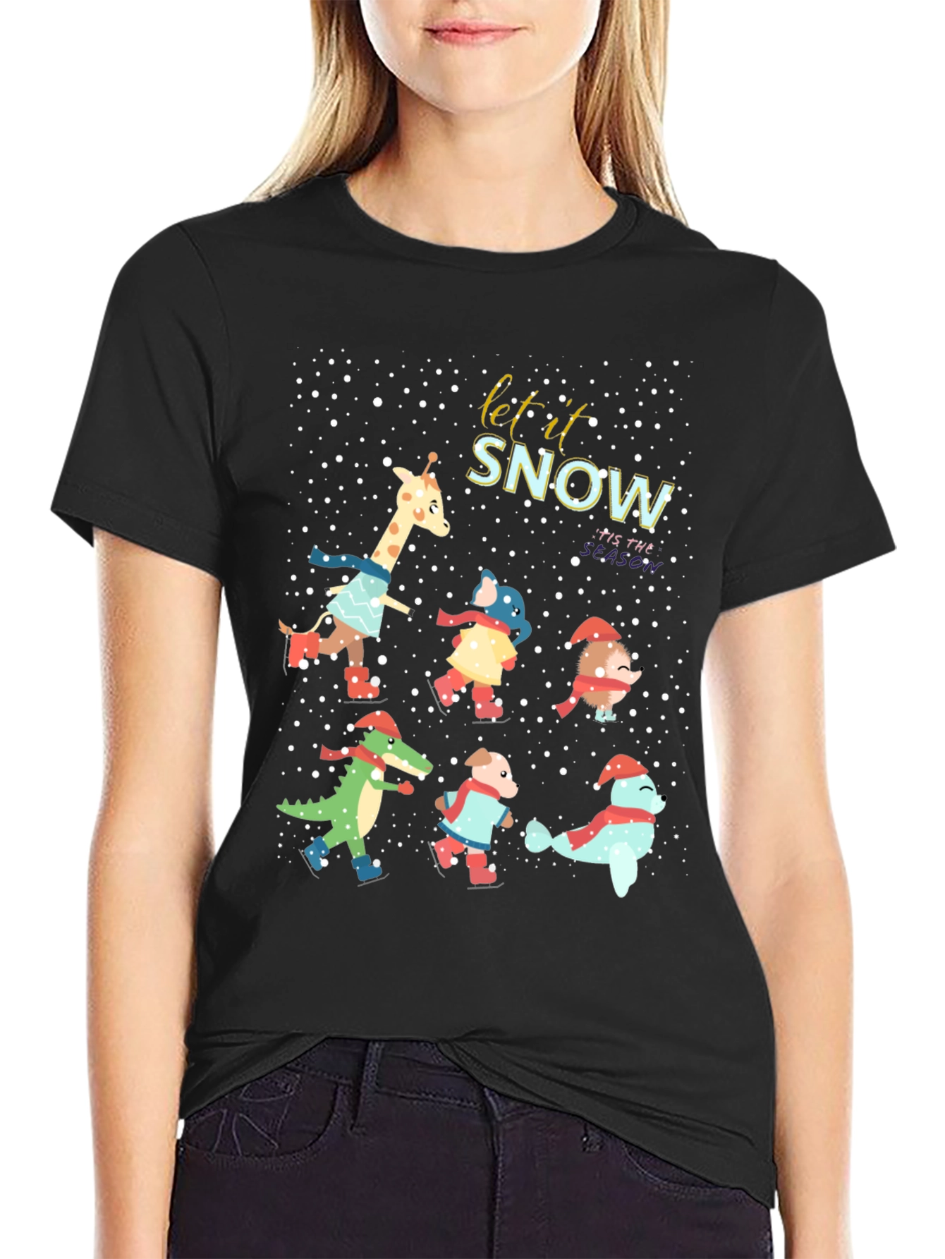 Festive Animal Skating Tee: Let It Snow!