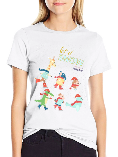 Festive Animal Skating Tee: Let It Snow!