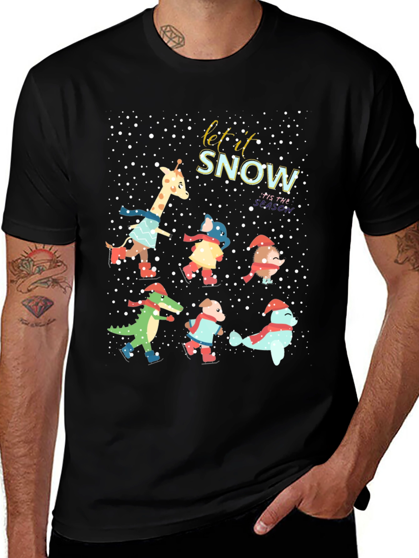 Festive Animal Skating Tee: Let It Snow!