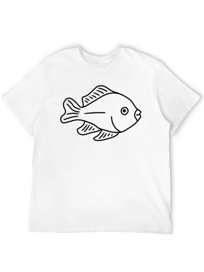 Fish Outline Graphic T-Shirt - Black Casual Wear