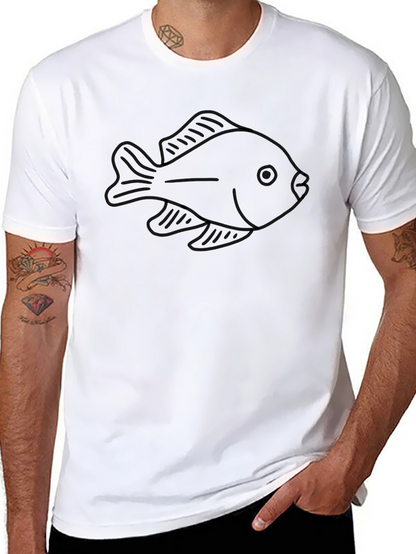 Fish Outline Graphic T-Shirt - Black Casual Wear