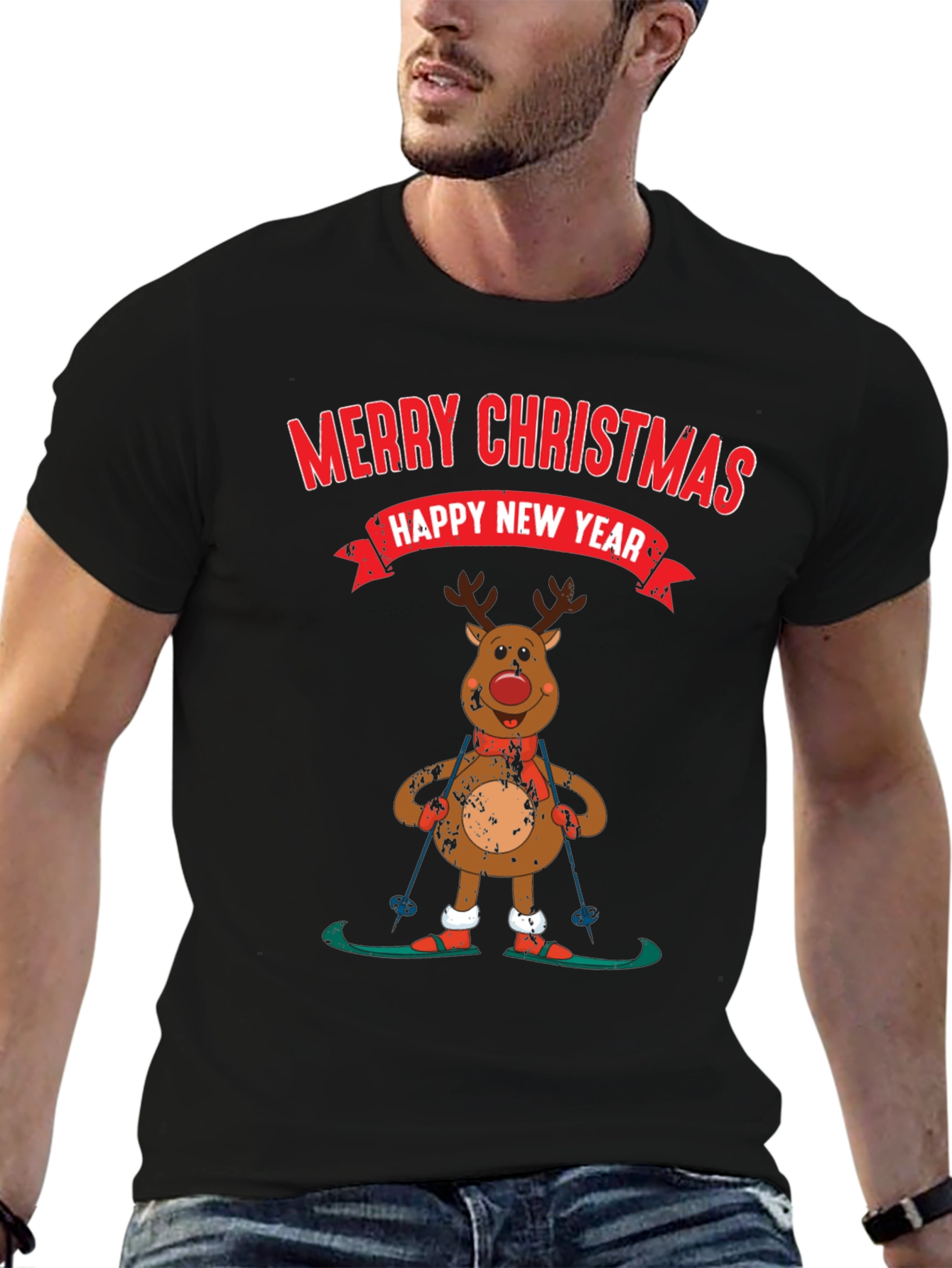 Merry Christmas Reindeer Skiing T-Shirt