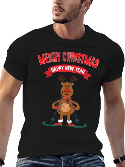 Merry Christmas Reindeer Skiing T-Shirt