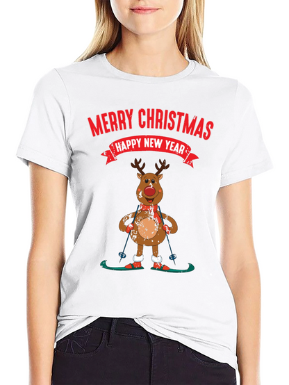 Merry Christmas Reindeer Skiing T-Shirt