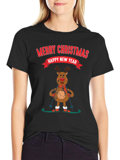 Merry Christmas Reindeer Skiing T-Shirt