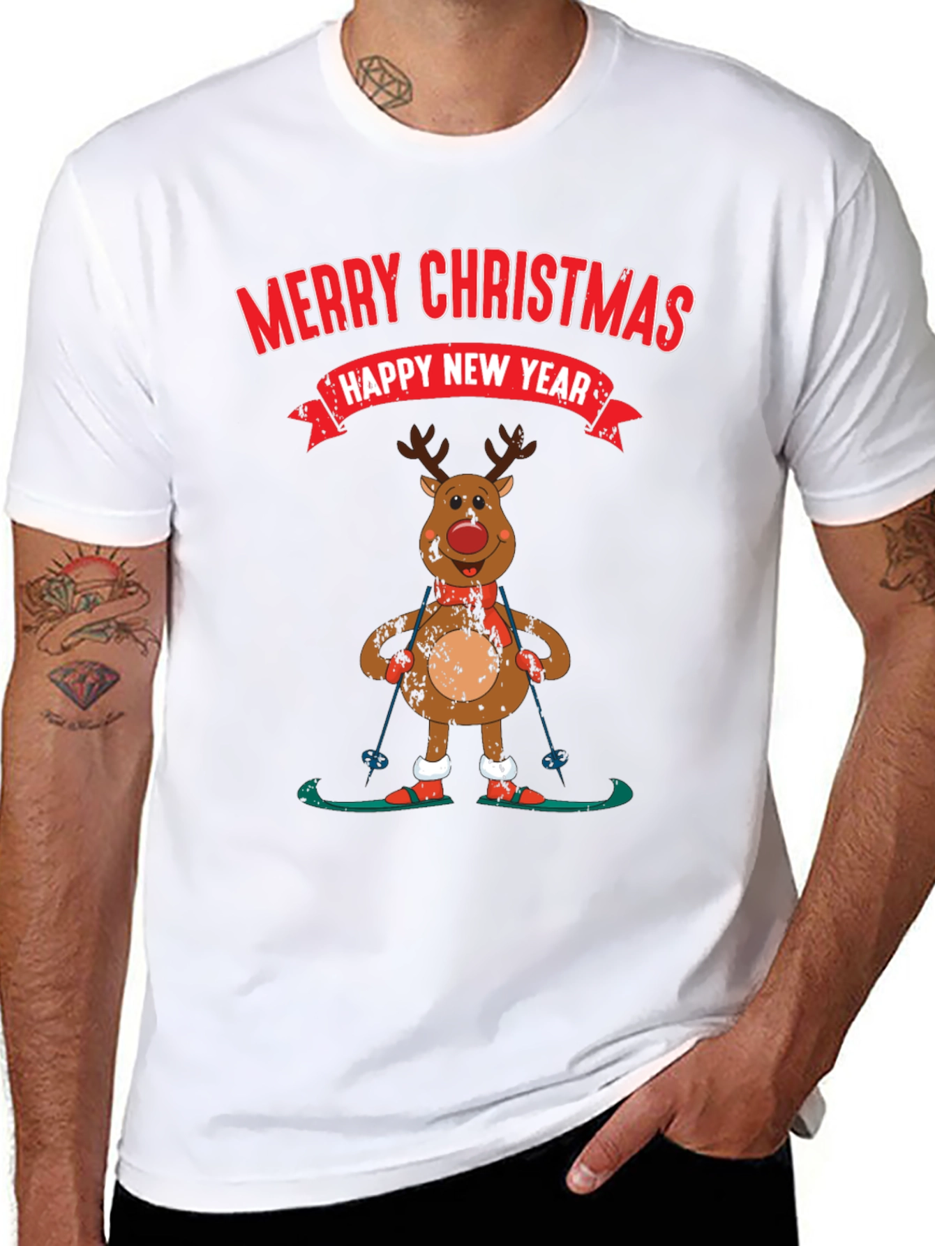 Merry Christmas Reindeer Skiing T-Shirt