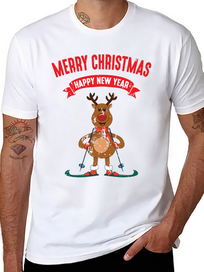 Merry Christmas Reindeer Skiing T-Shirt