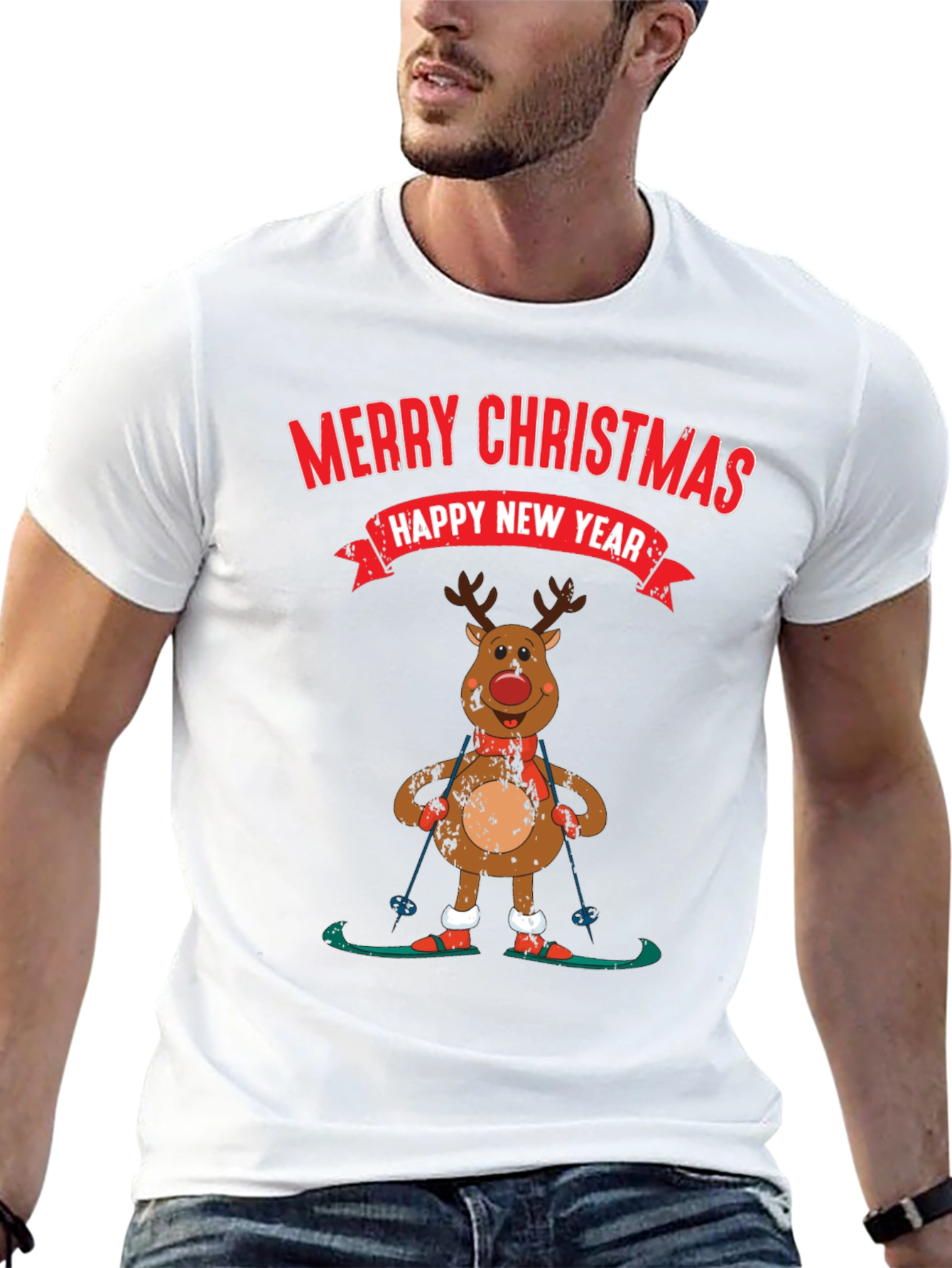 Merry Christmas Reindeer Skiing T-Shirt