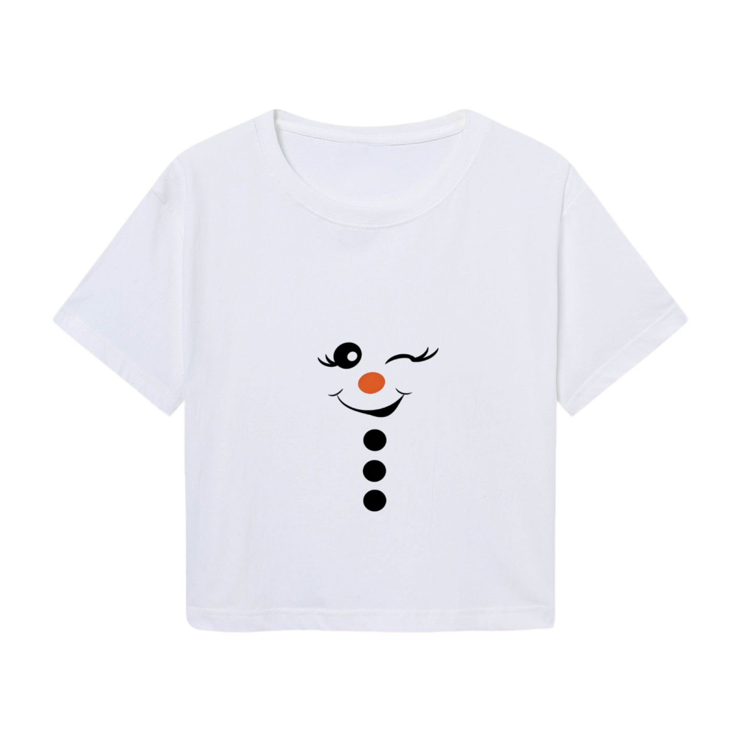 Winking Snowman Face Playful Winter Graphic Crop Top