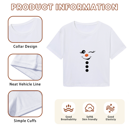 Winking Snowman Face Playful Winter Graphic Crop Top