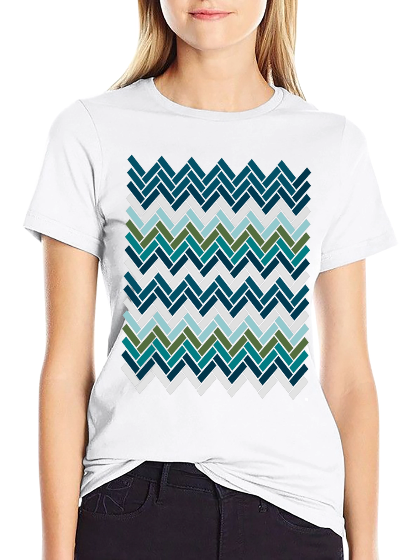 Geometric Herringbone Pattern T-Shirt - Modern Style
