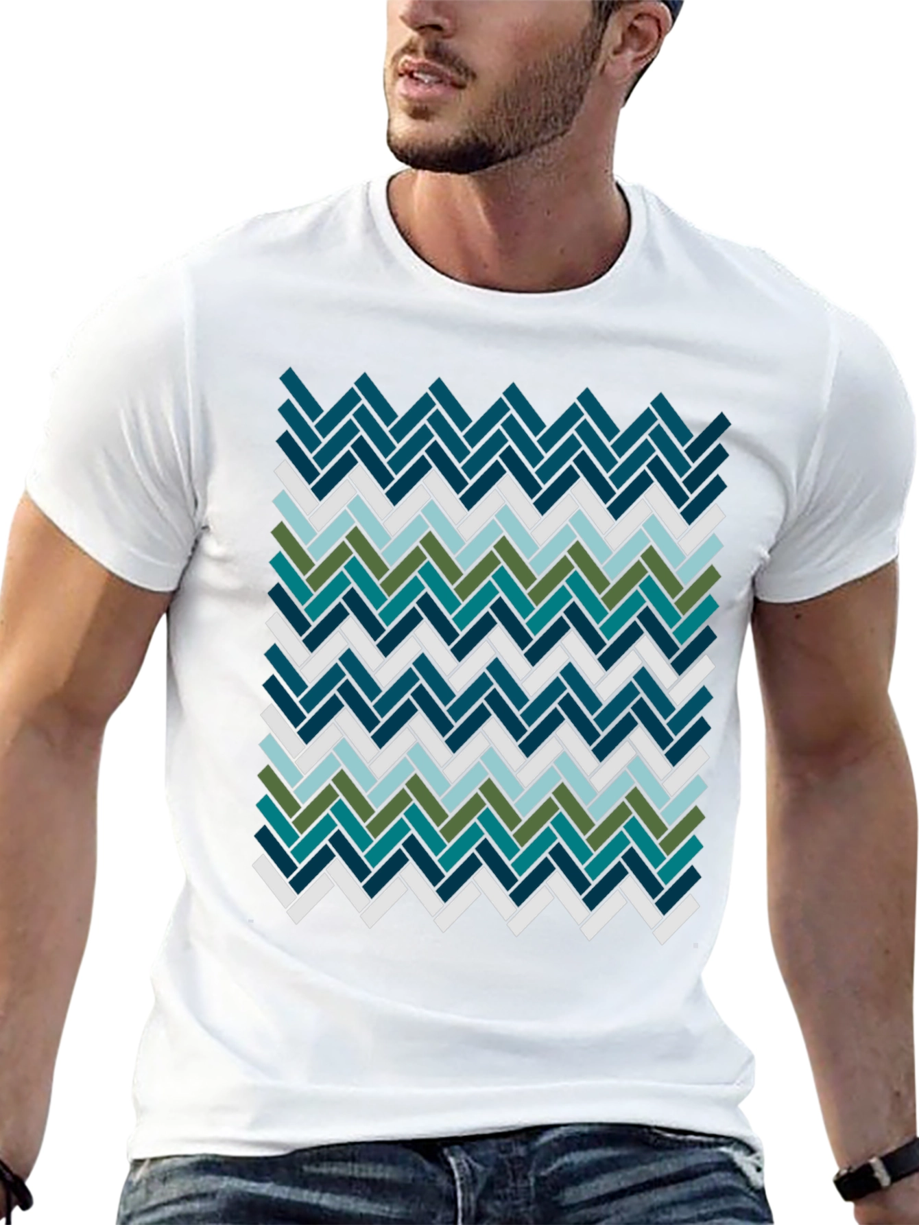 Geometric Herringbone Pattern T-Shirt - Modern Style