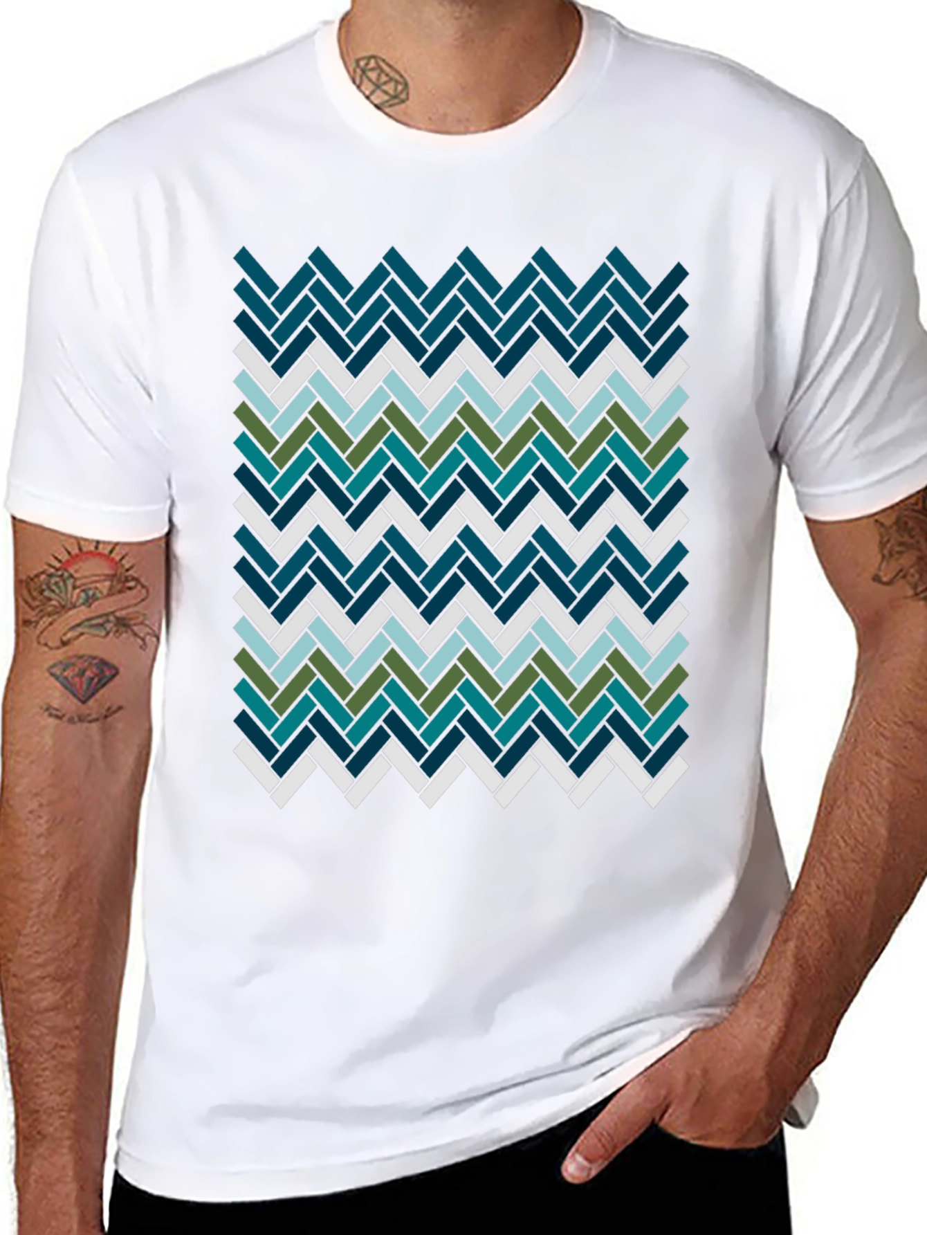 Geometric Herringbone Pattern T-Shirt - Modern Style