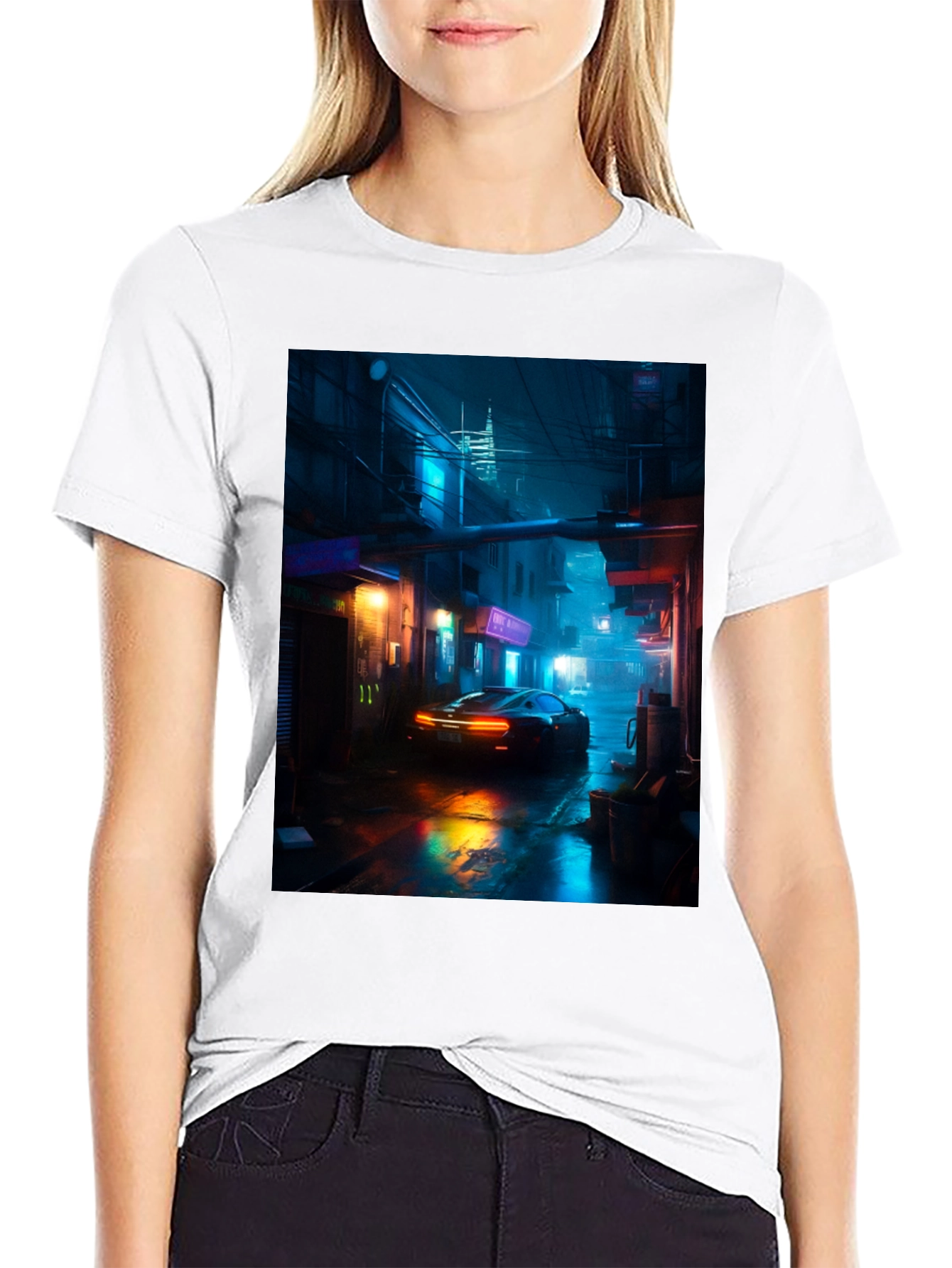 Cyberpunk Car T-Shirt - Neon Cityscape Graphic Tee