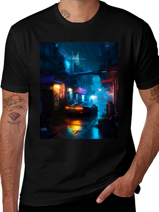 Cyberpunk Car T-Shirt - Neon Cityscape Graphic Tee