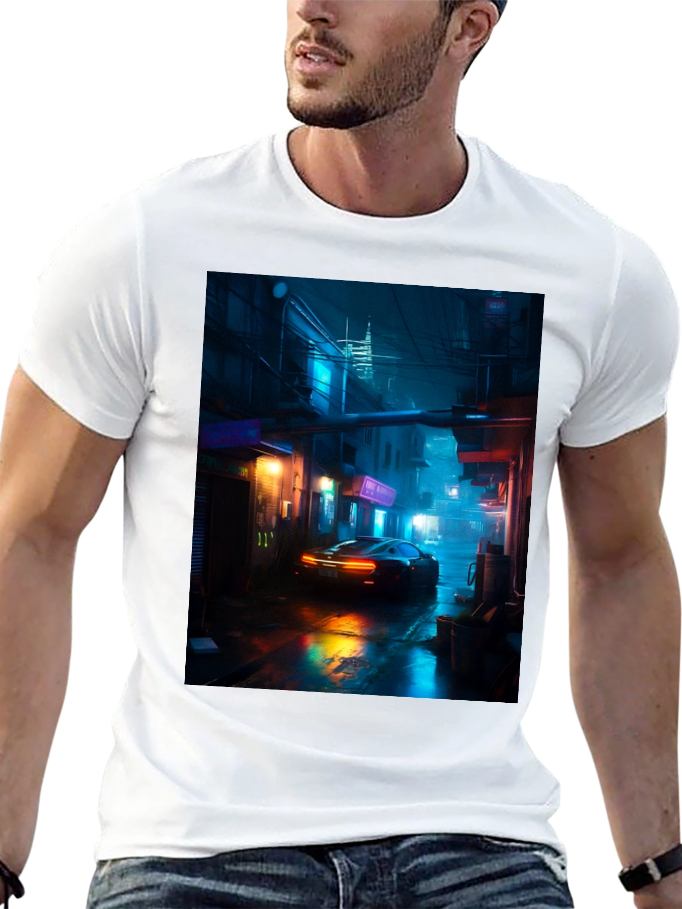 Cyberpunk Car T-Shirt - Neon Cityscape Graphic Tee