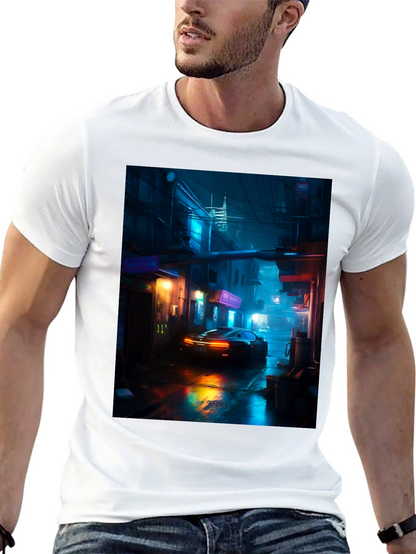 Cyberpunk Car T-Shirt - Neon Cityscape Graphic Tee