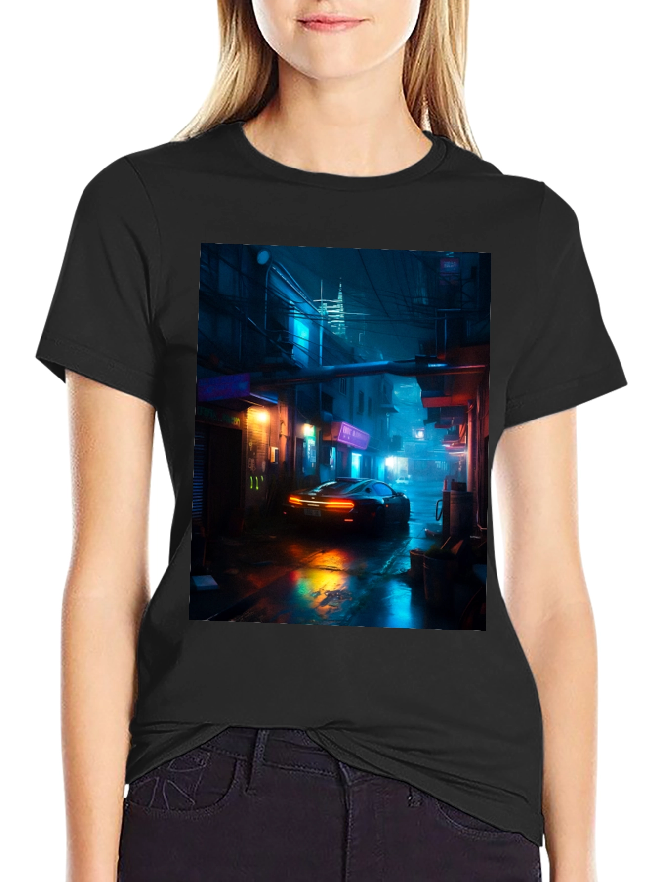 Cyberpunk Car T-Shirt - Neon Cityscape Graphic Tee