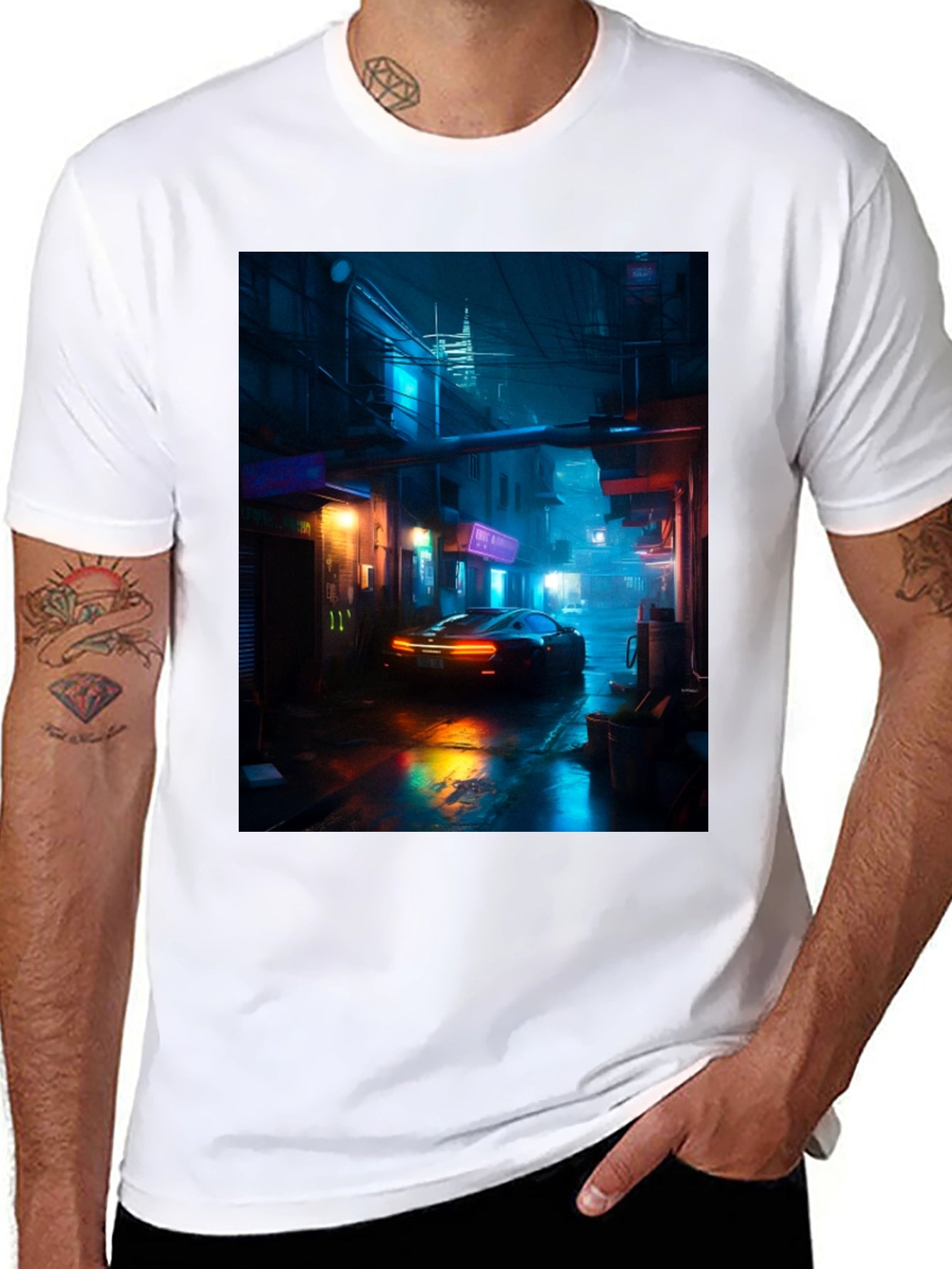 Cyberpunk Car T-Shirt - Neon Cityscape Graphic Tee